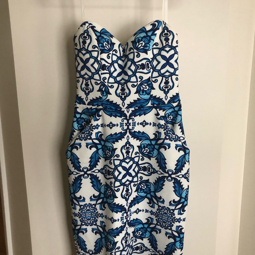 B Darlin Strapless Floral Dress with Pockets